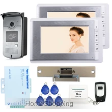 Free Shipping New Apartment 7″ Color Video Intercom Door Phone System + 2 Monitors + RFID Reader Camera + Strike Lock Wholesale