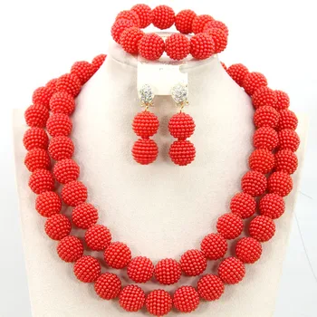 

Fashion Red African Beads Balls Jewelry Set Nigerian Wedding Bridal Jewelry Set Women Costume Necklace Hot Free Shipping ABY884