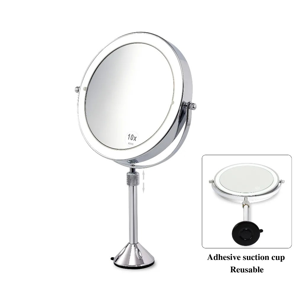 

Touch screen LED Lighted Double 8 Inch 2 Sided 3X 5X10X magnifying Makeup Vanity Mirror Suction Cups Make Mirror