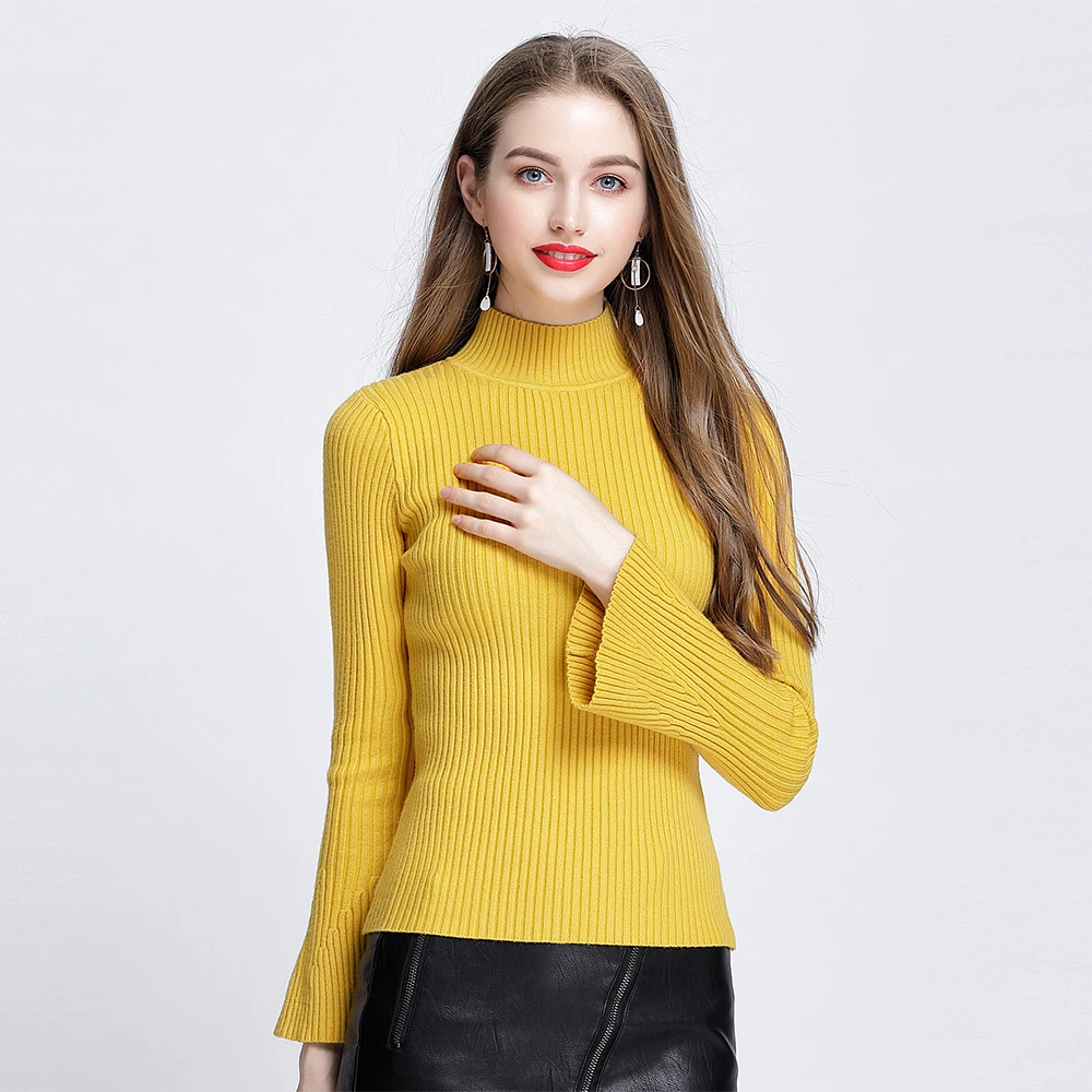 Sweater women spring and autumn half-collar trumpet sleeve woman sweater pullovers thick Slim warm christmas sweater  A9193