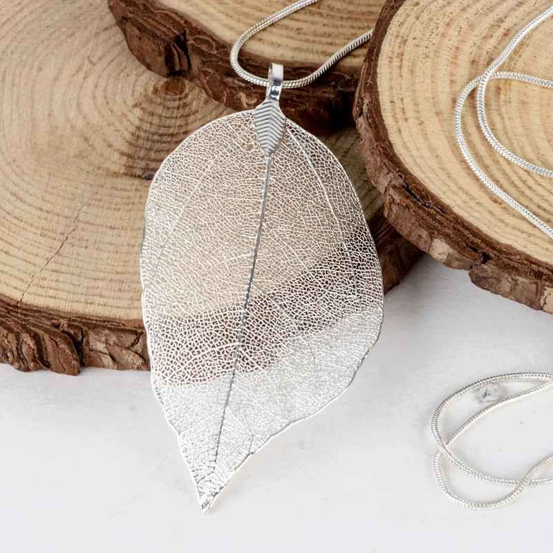 Vintage Leaves Earrings Necklaces Shellhard Long Natural Real Dipped Leaf Leaves Dangle Earring Ethic Women Jewelry 4Colors