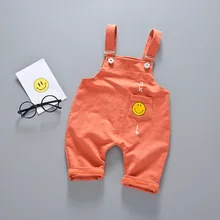Новые летние штаны на подтяжках с рисунком для малышей, комбинезон, Одноцветный комбинезон для новорожденных мальчиков голубой/оранжевый, милые короткие штаны для девочек