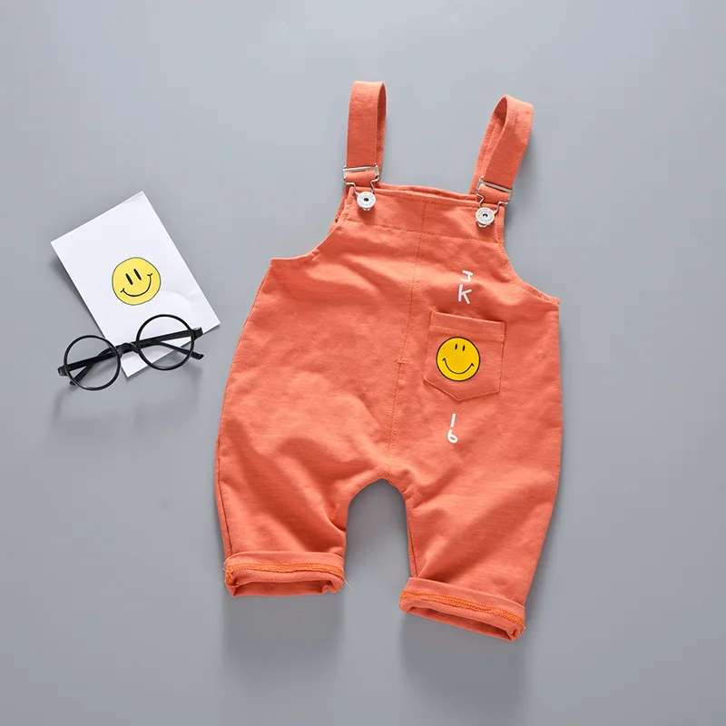 

New Summer Toddler Baby Cartoon Print Suspender Pants Overalls Playsuit Solid Baby Boy Blue/orange Girls Cute Short Pants Kids