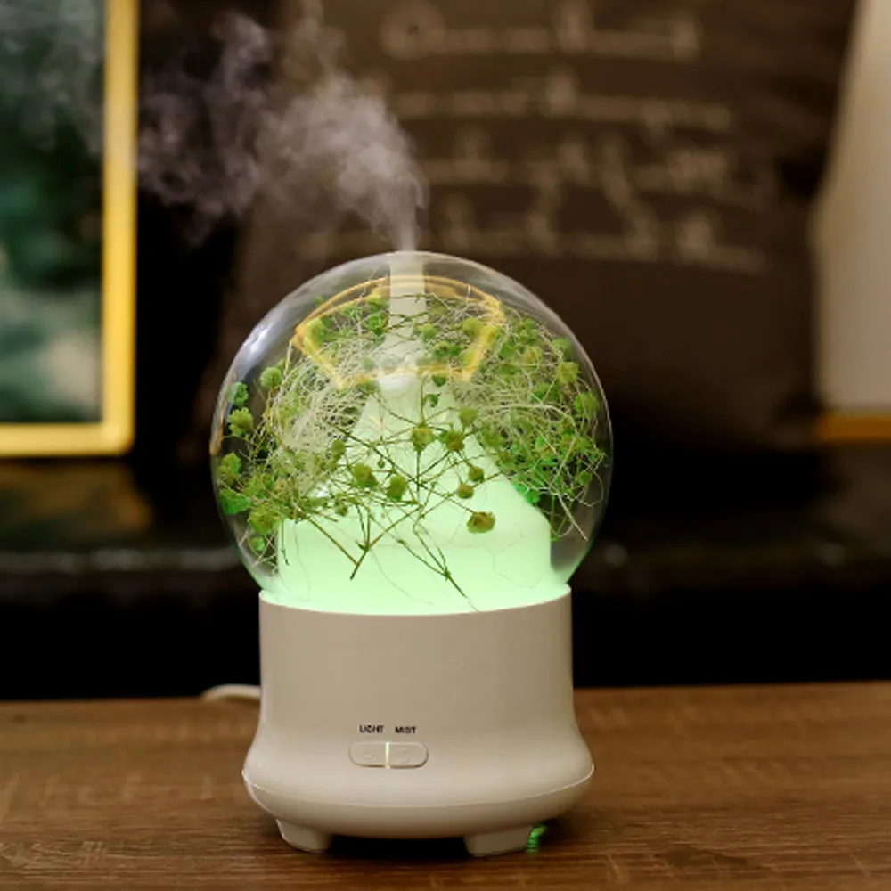 

Rosiest Dried Flower Led Night Light With Ultrasonic Air Humidifier Oil Aroma Diffuser Fragrance Machine 100ml Capacity