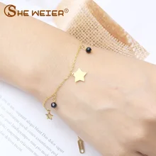SHE WEIER, браслеты, звенья цепи, браслеты, амулеты из нержавеющей стали для женщин, женские серебряные, золотые, Женские аксессуары, ювелирные изделия