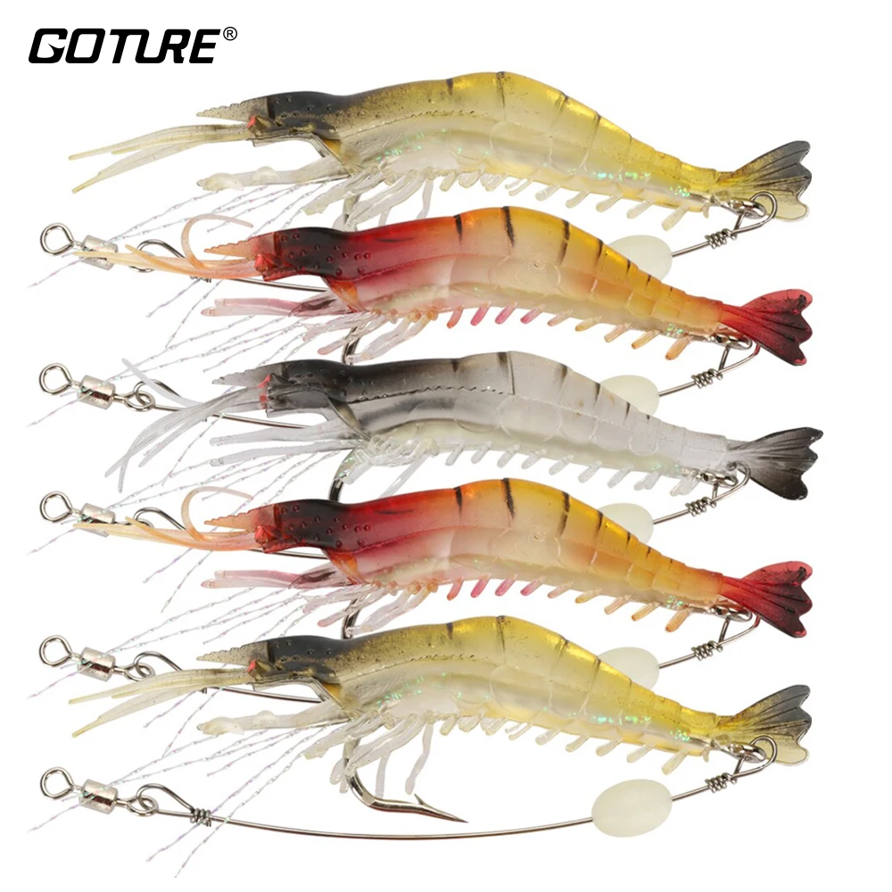 

Goture 5pcs Soft Fishing Lure Silicone Shrimp Bait with Luminous Bead Iscas Artificiais para pesca Fishing Tackle 9.5cm 5.7g