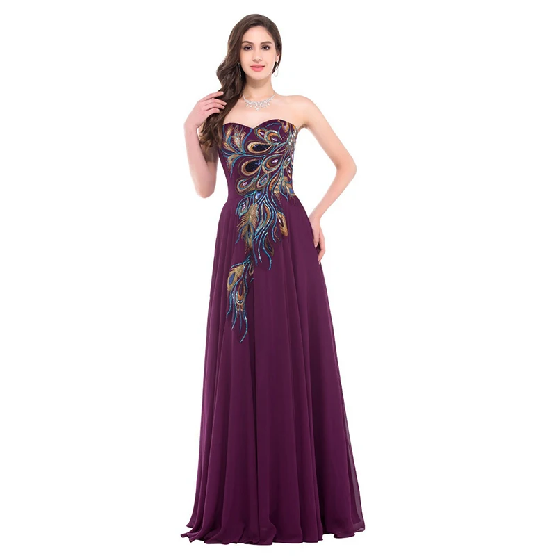 Noire Navy Femmes Blue beige En Élégante purple royalblue Broderie Paon Sans Bretelles Plus Size Robe Demoiselle Nouvelle Soie Longue De Mousseline black Féminine iOZkXPu