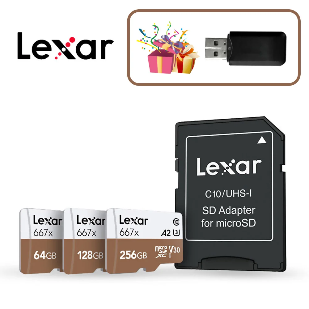 

Lexar 667x Memory Card 100MB/S 64GB 128GB 256GB A2 Class 10 Professional V30 UHS-I U3 MicroSD Card For 1080p Full-HD 3D 4K Video