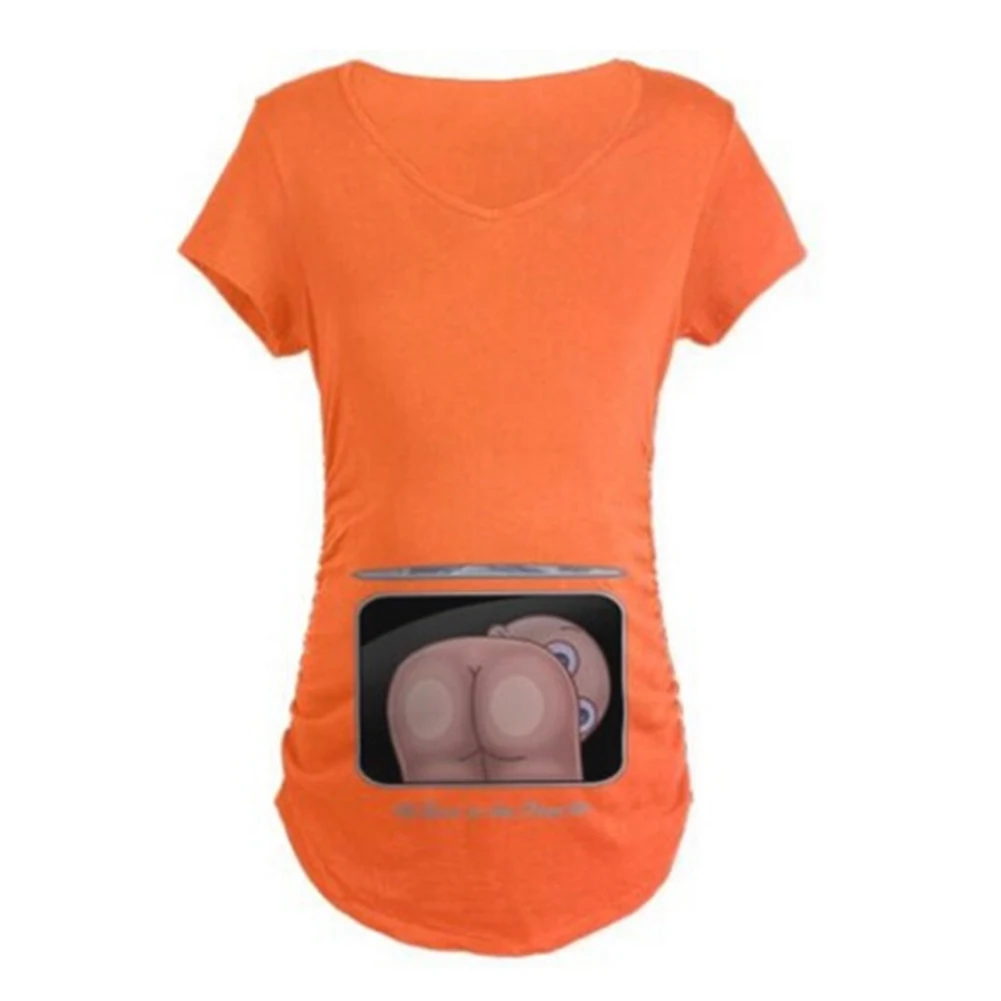 

Fashion Pregnant Women Casual T-Shirts Baby Hips Printed Short Tee Maternity Loose Fitting Tops
