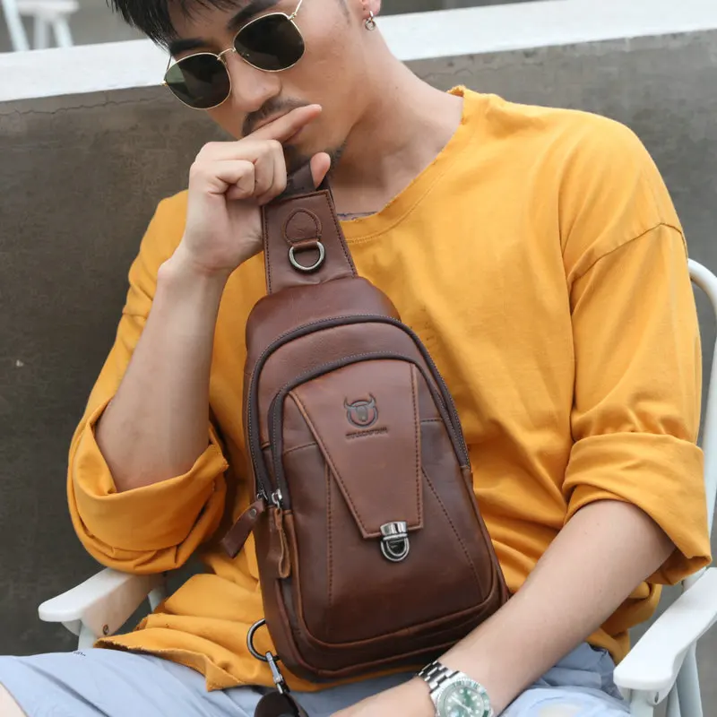 2019 Fashion 100% Genuine Leather Crossbody Bags Multifunctional Sports And Leisure Men's Music Chest Messenger Bag |