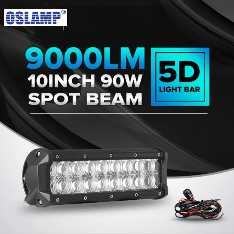 

Oslamp 10inch 90W LED Work Light Bar Spot Beam Offoad Led Driving Lamp Headlight for Truck Boat SUV ATV Pick-Up