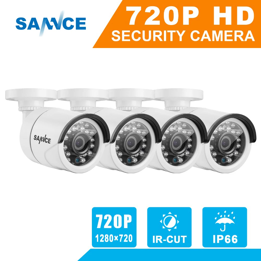 

SANNCE 4* 720P 1200TVL CCTV Security Camera Systems IR Outdoor Night Vision 1MP Home CCTV Surveillance kits with 4* BNC Cables
