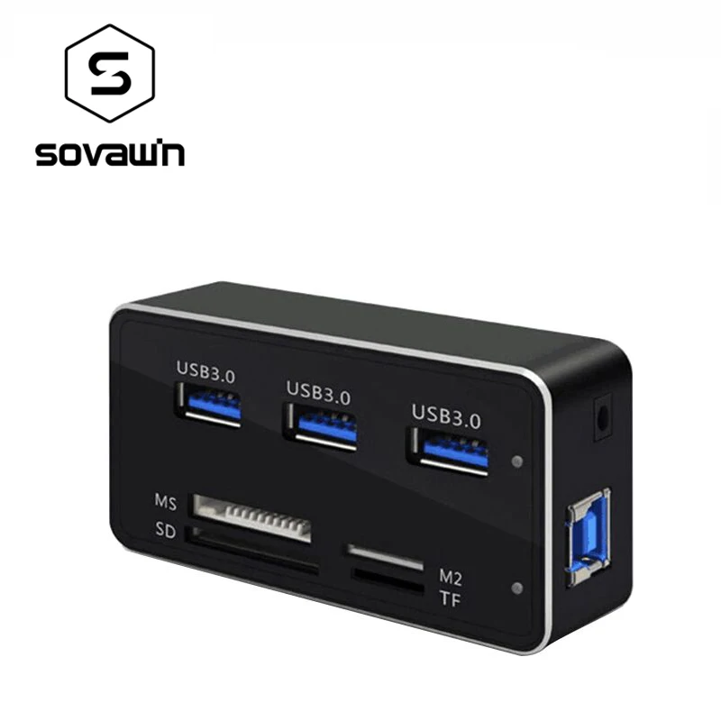 Multi 7 In 1 USB 3.0 Card Reader Front Panel 3 USB Ports SD MS M2 TF