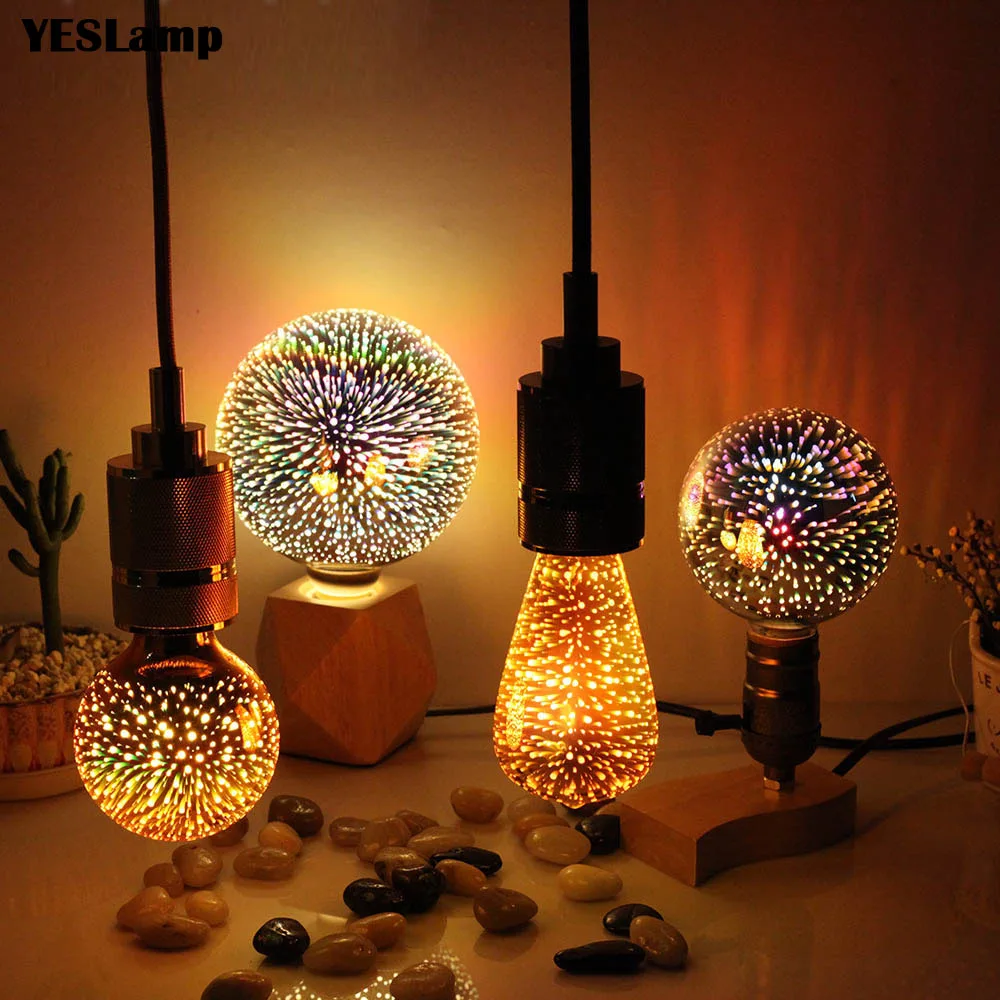 

E27 3D Star Led Bulb Vintage Edison Light Colorful Bombillas Retro Glass Lampara Ampoule Christmas Home Decor Wedding Bar Party