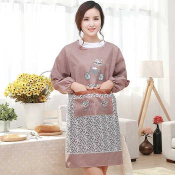 

Polyester Oil-proof Kitchen Aprons Women Beauty Bicycle Design Adult Bib Aprons With Pockets Long Sleeve Apron Cooking/Cleaning