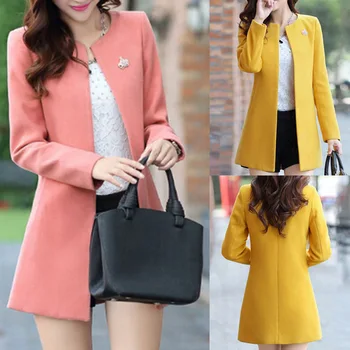 

Puse Size Fashion Round Neck Long Sleeve Women Coats Solid Color Casaco Feminino Loose Cardigan Nice Autumn Slim Thin Outerwear