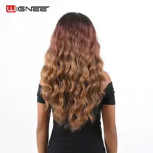 Wignee Long Wavy Hair Synthetic Wigs For Women Hand Made Front Lace Part Body Wave Wigs High Density Ombre Dark Brown Fake Hair Wignee Long Wavy Hair Synthetic Wigs For Women Hand Made Front Lace Part Body Wave Wigs High Density Ombre Dark Brown Fake Hair