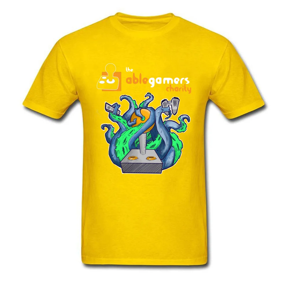 Casual Able Gamers Charity Octopus Tops & Tees for Men Hip Hop Fall Crew Neck 100% Cotton Short Sleeve T-shirts Normal Tee Shirt Able Gamers Charity Octopus yellow