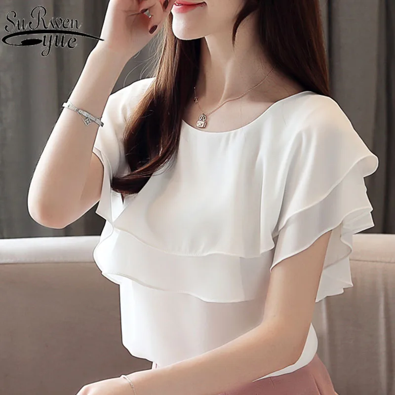 

Blusas mujer de moda 2019 womens tops and blouses short sleeve ruffles chiffon blouse white blouse shirt ladies tops 4359 50