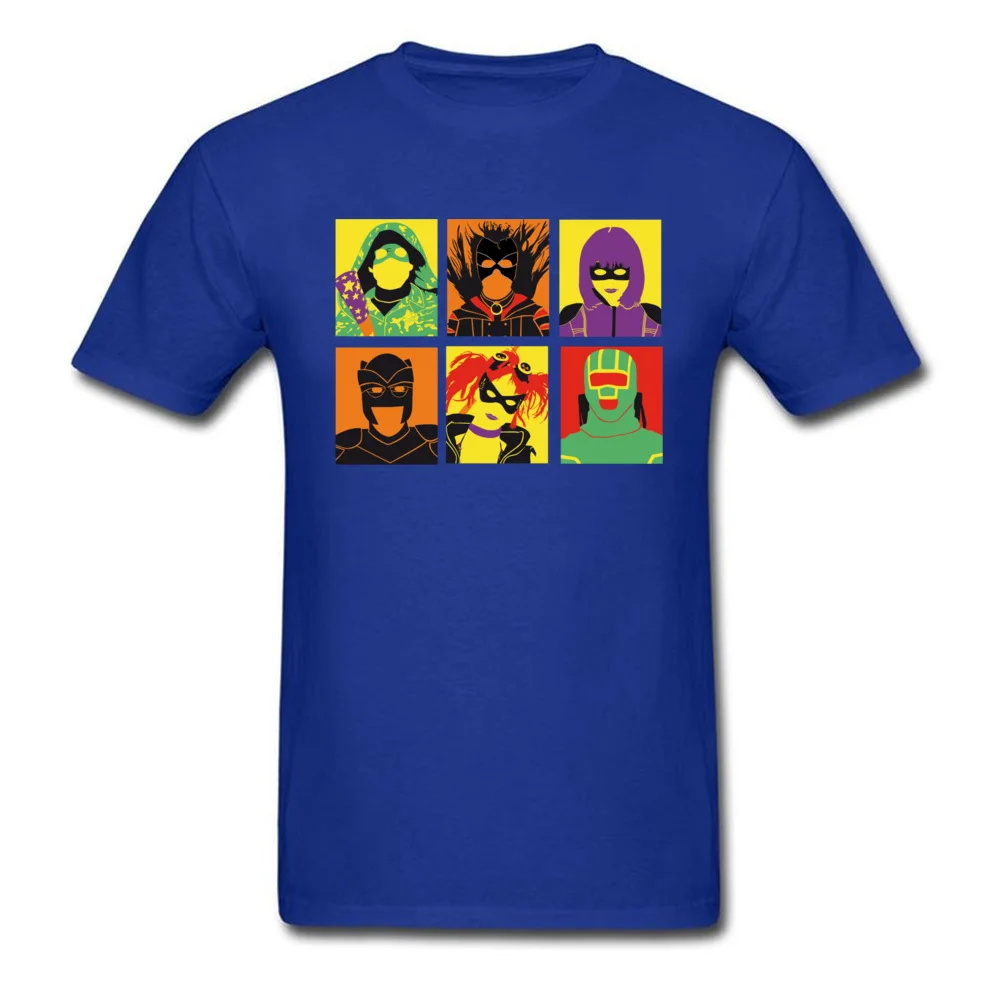 Faddish Kick Ass Pop Art Cool Short Sleeve Tshirts Mother Day O-Neck Pure Cotton T Shirt for Men Tee-Shirts Crazy Kick Ass Pop Art blue
