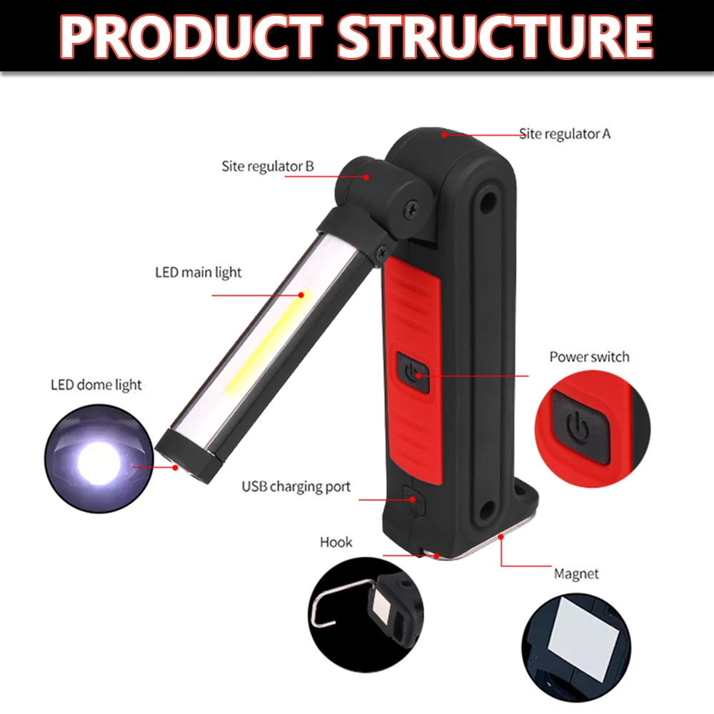 COB светодиодный рабочий свет USB перезаряжаемая Рабочая лампа Магнитный фонарик ультра яркий водонепроницаемый фонарь для кемпинга с