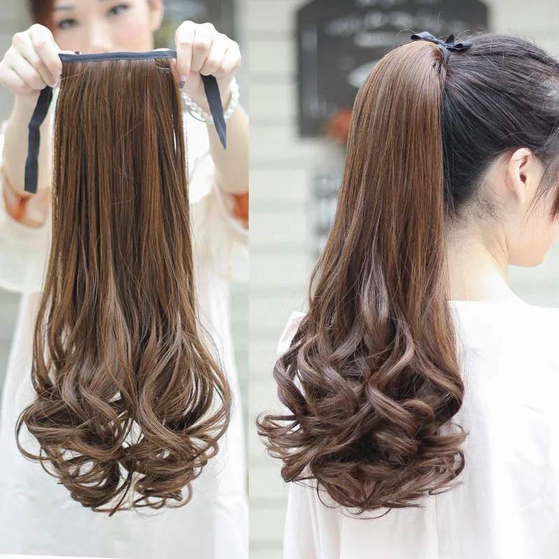 

Drawstring Curly Long Wavy Wrap Around Clip In Ponytail Hair Extension Heat Resistant Synthetic Natural Wave Pony Tail Fake Hair