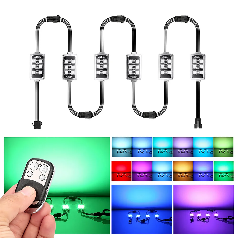 

Motorcycle RGB LED Atmosphere Light with Wireless Remote Control Smart Brake Lights Moto Decorative Strip Neon Lamp Kit