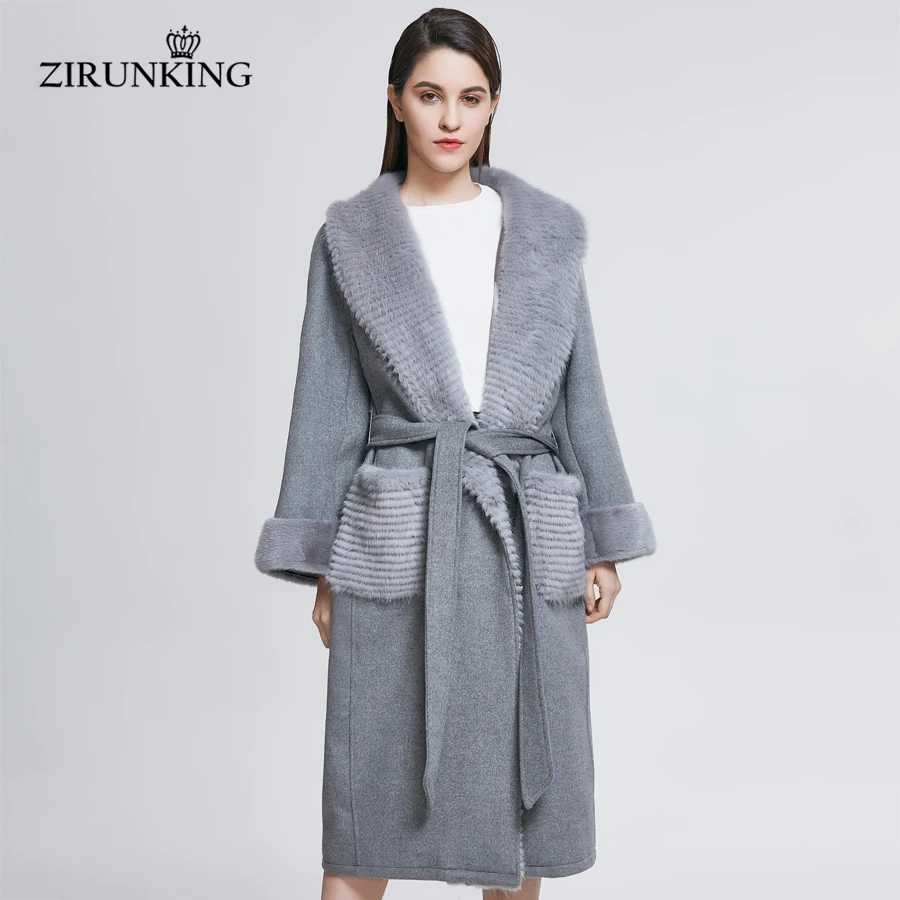 ZIRUNKING модное женское пальто из меха норки, длинное шерстяное модное шерстяное длинное пальто, Женское пальто из натурального меха, уличная одежда ZC1813