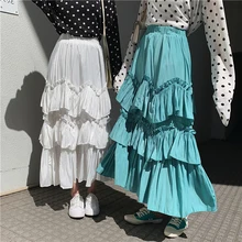 Элегантный эластичный пояс оборки Лоскутная Женская юбка однотонная Летняя женская средней длины шифоновые юбки Вечерние Vestidos femme