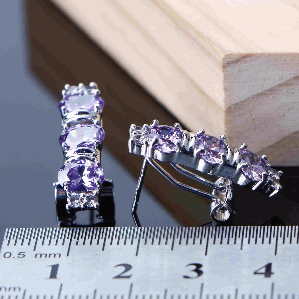 Фиолетовый Цирконий ювелирные наборы для женщин серебро 925 ювелирные изделия браслет кольцо серьги ожерелье набор модные ювелирные изделия Прямая поставка