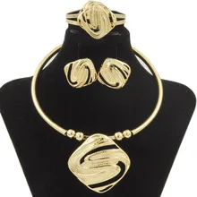 Liffly Модные Свадебные украшения наборы для женщин Дубай золото большое ожерелье серьги, браслет, кольцо обручальное Ювелирный Набор