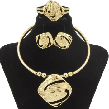 

Liffly Fashion Bridal Jewelry Sets for Women Dubai Gold Big Necklace Earrings Bracelet Ring Wedding Engagement Jewelry Set
