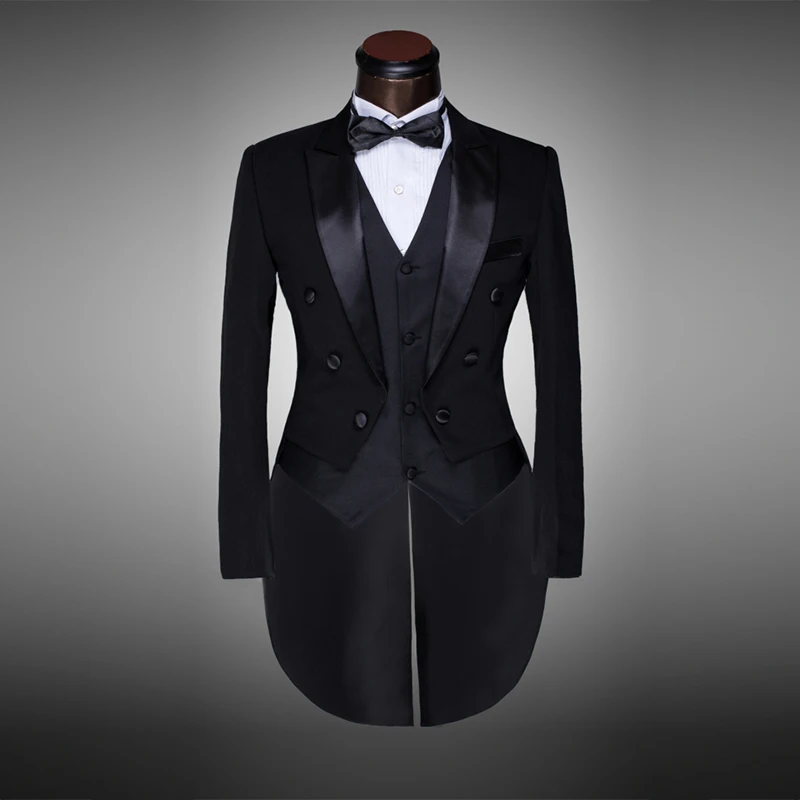 Классический дизайн мужской черный и белый свадебный костюм/смокинг жениха/Вечерняя Вечеринка/костюмы фрак 4 шт. блейзер(пиджак+ брюки+ ремень+ галстук
