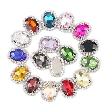 

Oval White K Sew On With Colorful Glass Stone Claw Crystal Buckle Cabochon Base Cameo Setting DIY Jewelry Clothes Charm