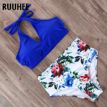 

RUUHEE Swimwear Women Bikini 2019 High Waist Swimsuit Halter Bikini Set Push Up Print Bathing Suit Women Summer Female Beachwear