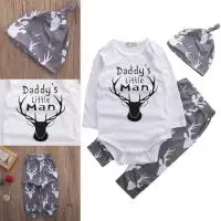 3 шт. комплект для новорожденных детей для маленьких мальчиков Комплекты для девочек одежда футболка Брюки для девочек леггинсы шляпа Повседневная одежда
