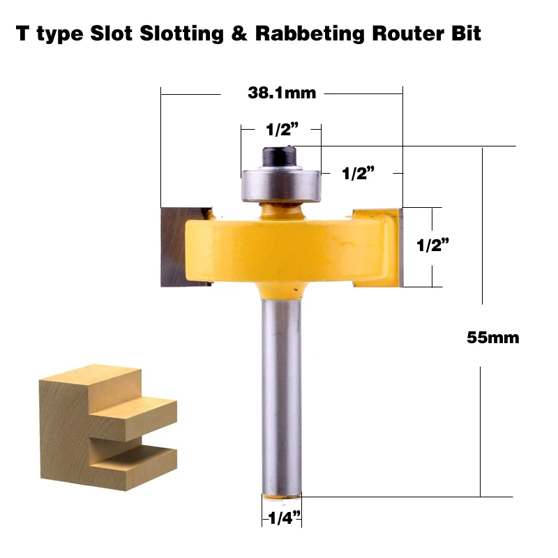 1 шт. 1/4 "хвостовик T тип подшипники дерево измельчители промышленного класса Rabbeting бит деревообработка инструмент фрезы для дерева