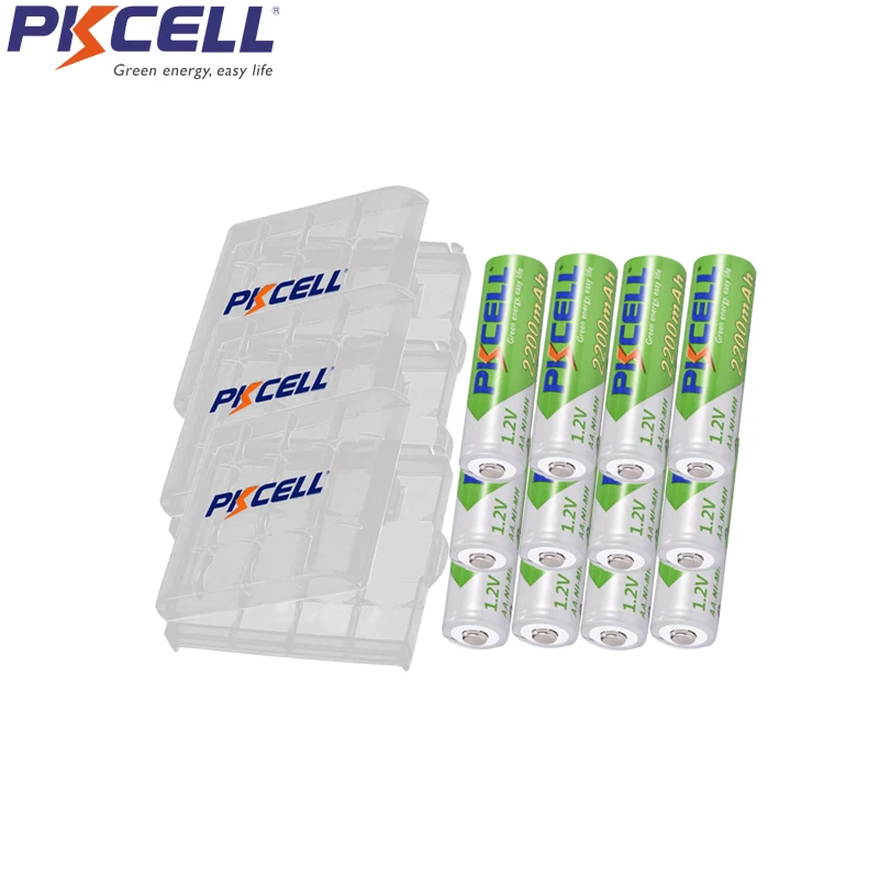 

12Pcs PKCELL NIMH AA Batteria 1.2V 2200mAh Rechargeable Battery Low Self Discharge And 3 Battery Case For aa aaa nicd Batteries