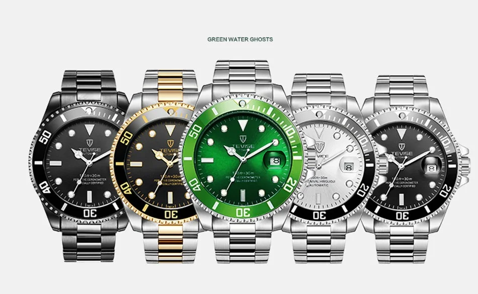 TEVISE Green Watch Men Automatic Mechanical Anti-Scratch Rotatable Outer Ring Waterproof Luminous Mens Watches Top Brand Luxury most accurate mechanical watch