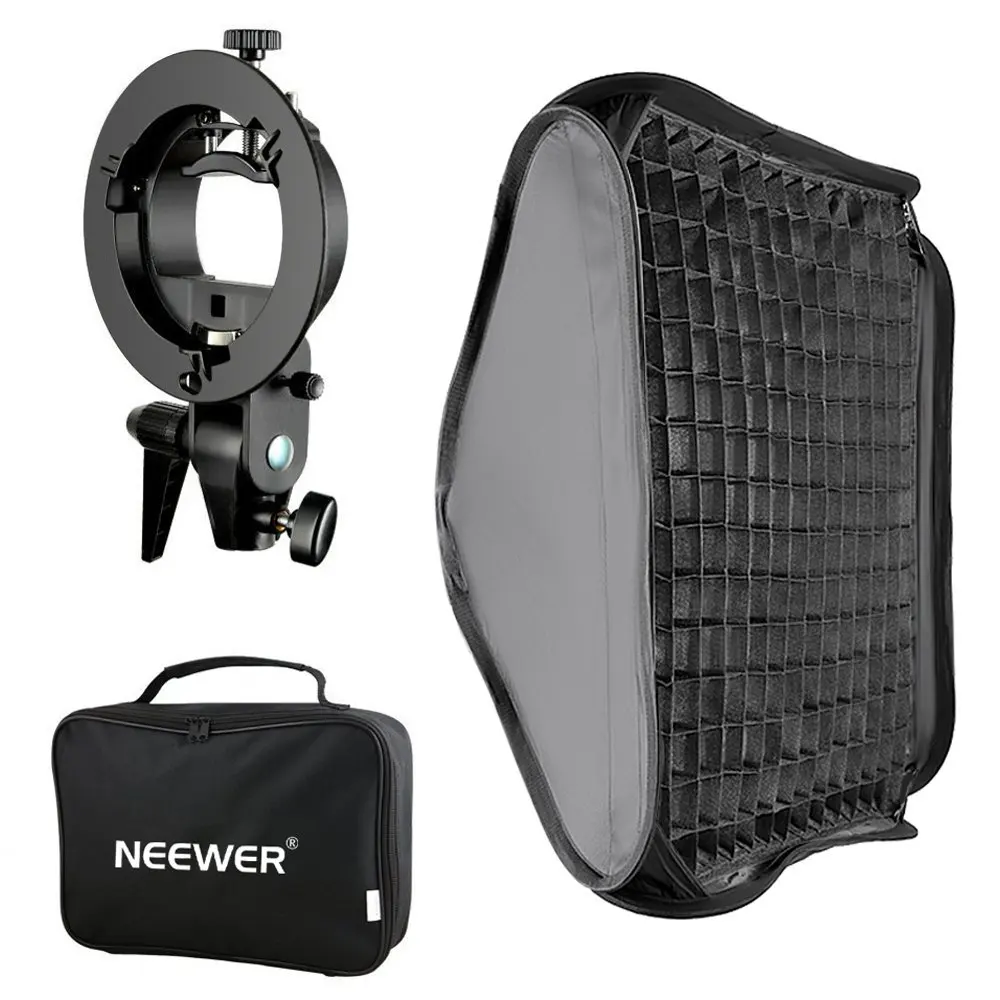 Skup Neewer Bowens Mount Softbox z siatką i wspornik lampy błyskowej typu S dla Nikon SB 600 800 900 910 Canon 380EX 430EX