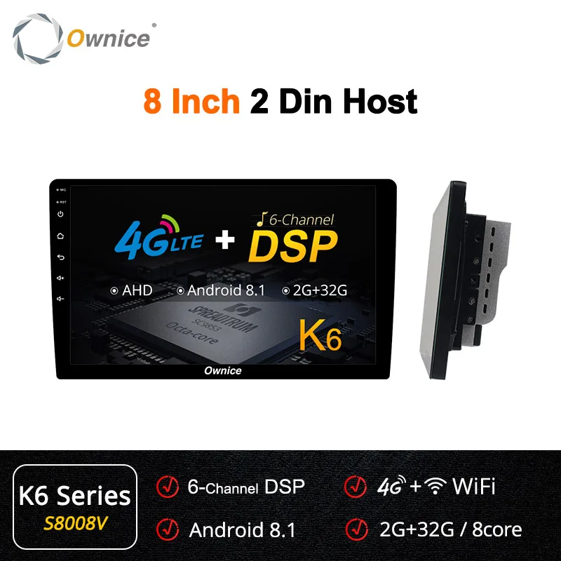 Ownice K6 Восьмиядерный 2 Универсальная головка uint Android 8,1 Автомагнитола Стерео gps Navi мультимедийный плеер DSP поддержка 4G LTE AHD камера - Цвет: 8 Inch 2 Din Host