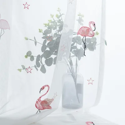 Розовая вуаль с вышивкой фламинго, занавески для мальчиков и девочек, для детей, для спальни, детской, милый мультяшный, французский, Марлевое окно, WP238C - Цвет: as picture