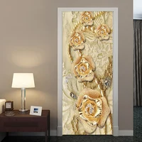 European Style 3D Stereo Golden Yellow Flowers Door Sticker Luxury Home Decor Wallpaper Living Room PVC Self-Adhesive 3D Sticker