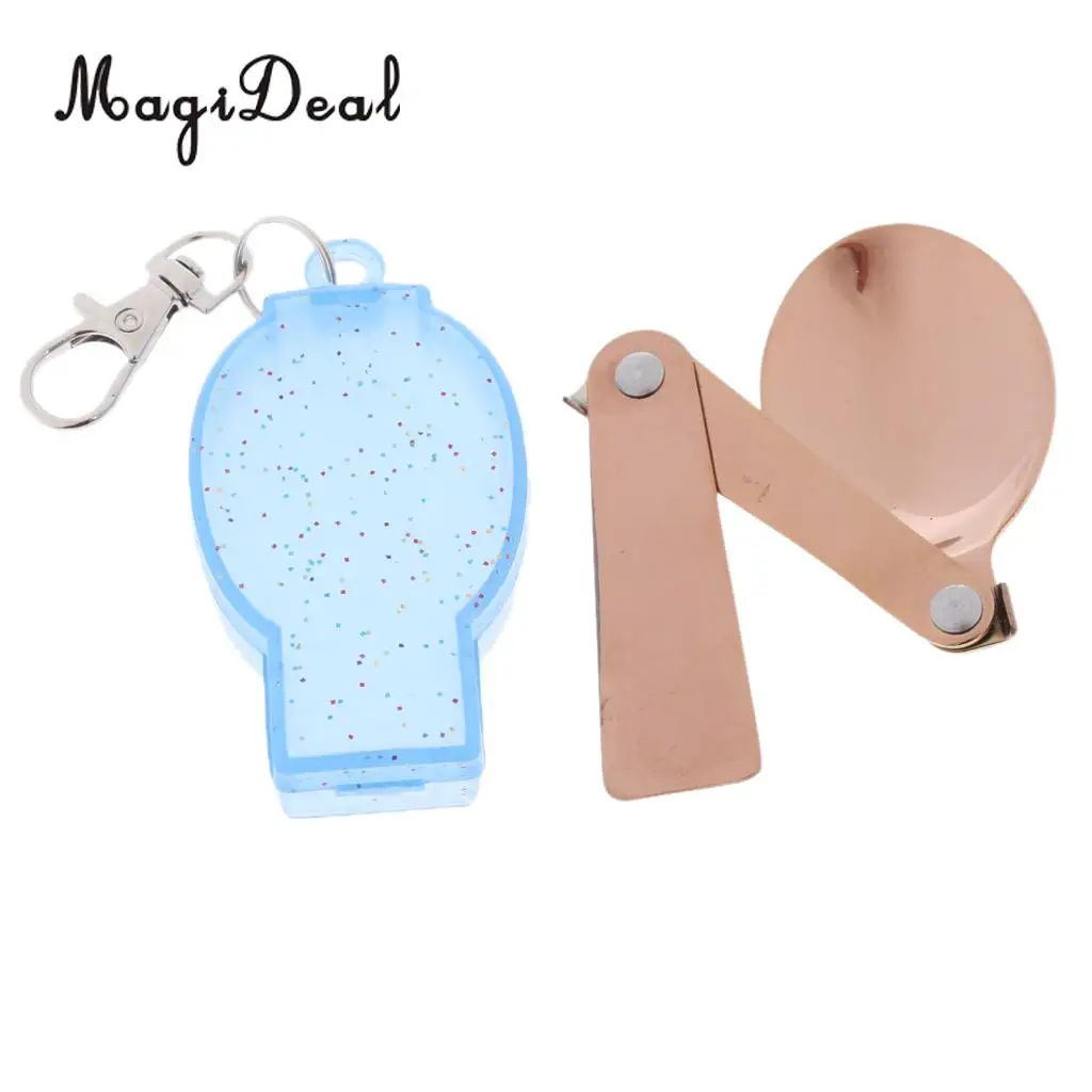 Hiking Camping Cook Picnic Foldable Spoon Stainless Steel Fork Traveller Spork with Hanging Buckle Storage Case