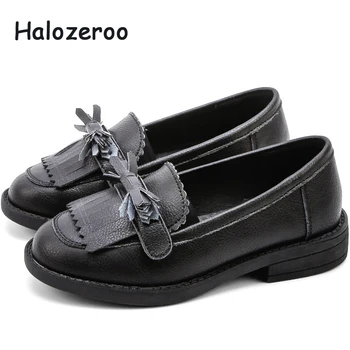 

New 2019 Autumn Kids Tassel Shoes Children Bow Shoes Baby Girls Genuine Leather Loafer Brand Black Moccasin Fashion School Flats