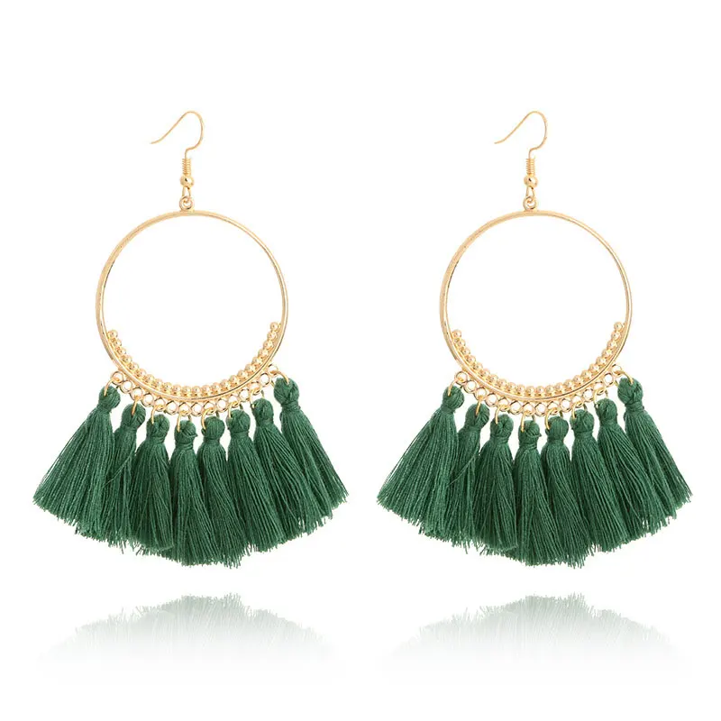 

Bohemian Ethnic Big Tassel Earrings Fringed Circle Ring Dangle Drop Earring Ear Jewelry For Women