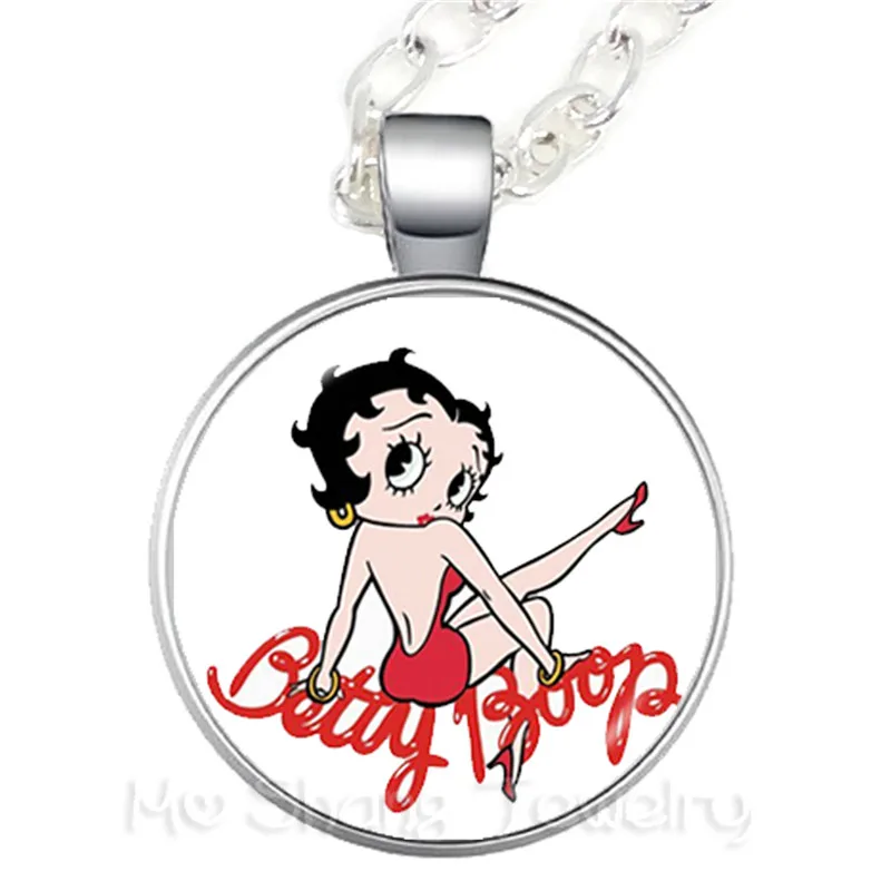 1 шт. 25 мм круглый стеклянный кабошон ручной работы Betty Boop Ожерелье для друзей стеклянный кулон ювелирные изделия для женщин девочек лучший подарок - Окраска металла: 1