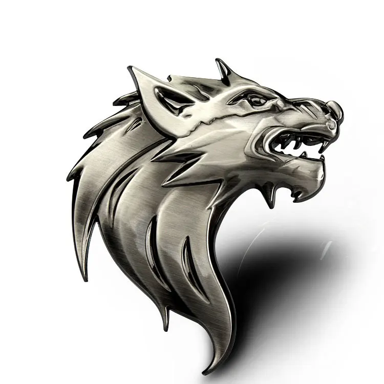 Left / Right Antique Wolf Head Zinc Alloy Chrome Metal Car Styling