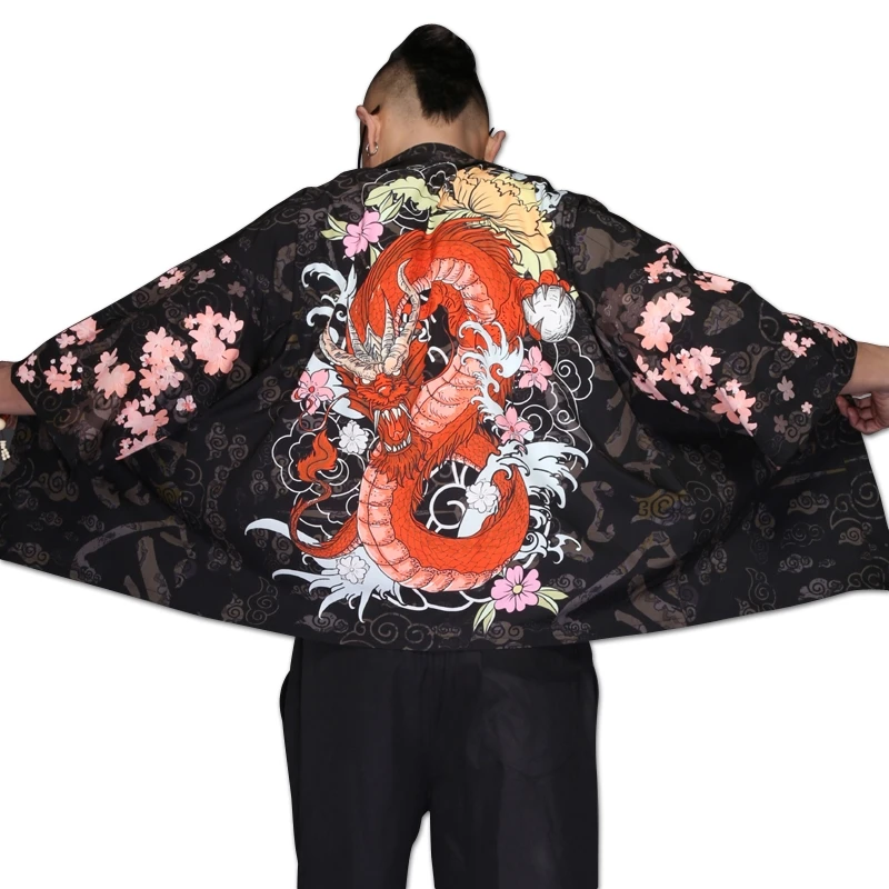 

Blouses male hawaiian shirt men Japanese kimono cardigan harajuku Japanese streetwear clothing cool blouse male shirt KZ2007