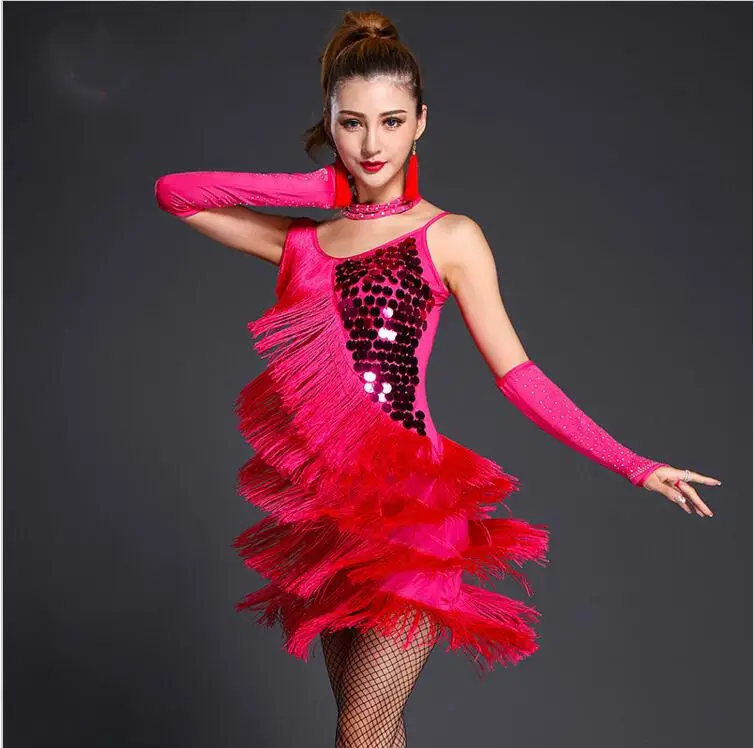 

New Design Fringe Lady Latin Dance Dress Plain Sexy Women Sequin Latin Dance Dress for Ballroom Dancing Vestido Latino